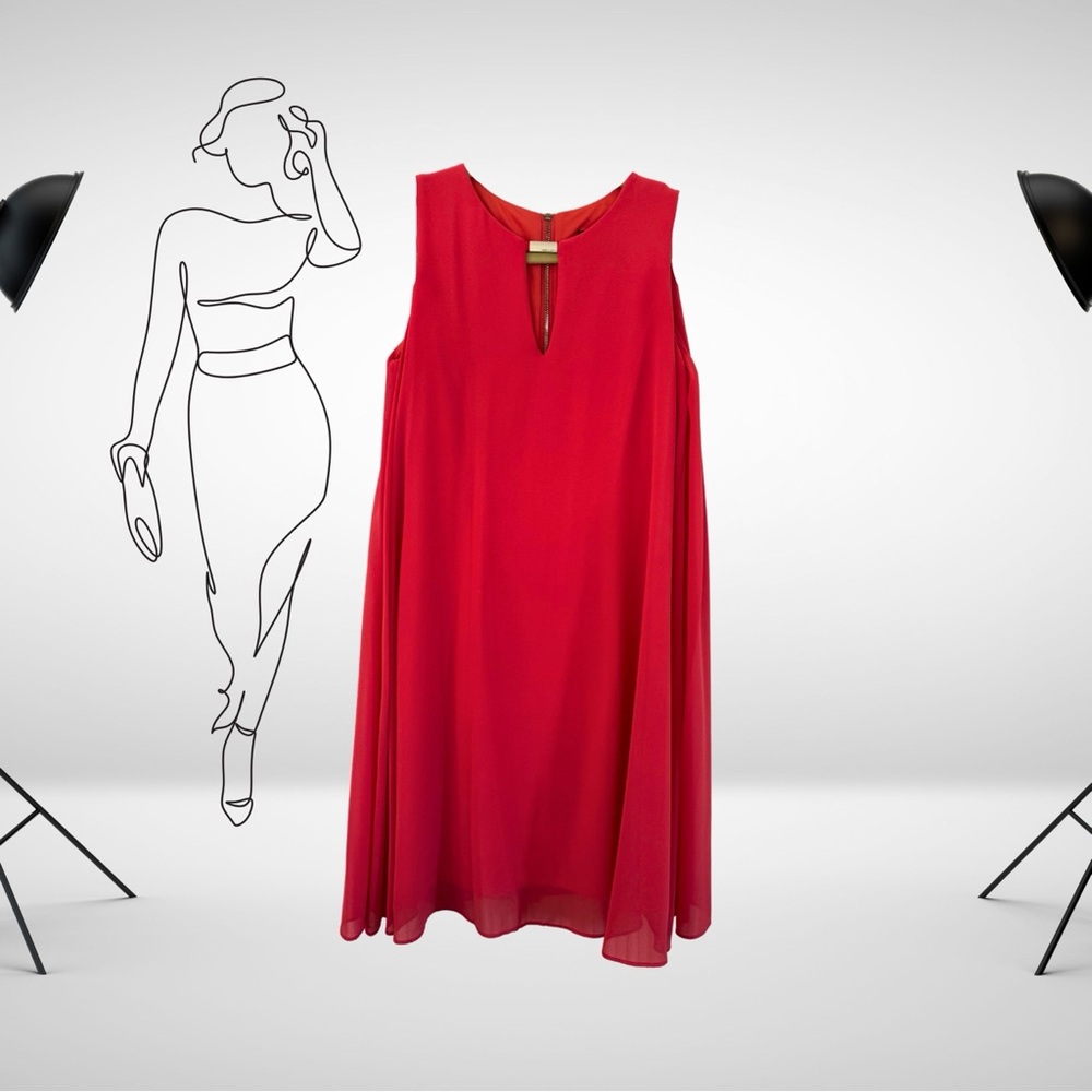 Vince Camuto Red Sleeveless V-Neck Midi Dress